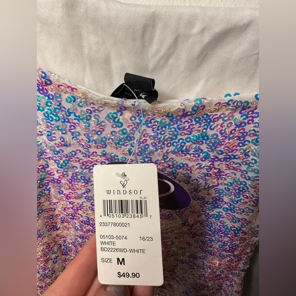 NWT Windsor Sequin Mini Dress Medium White Rainbow Glitter Party Club Bride Glam - Picture 6 of 15